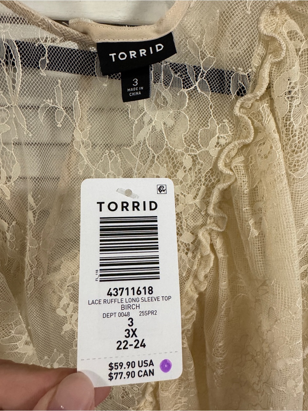 torrid Cream Lace Ruffle Blouse - Picture 3 of 4
